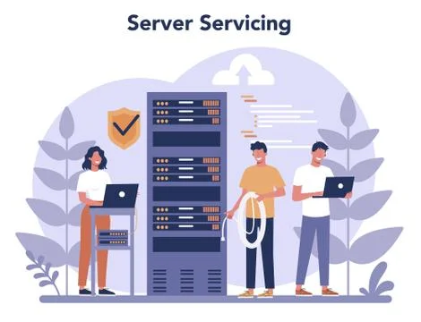 System administrator. People working on computer and doing Illustrazione stock