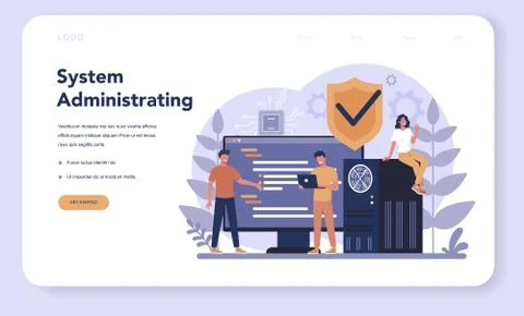 System administrator. People working on computer and doing Illustrazione stock