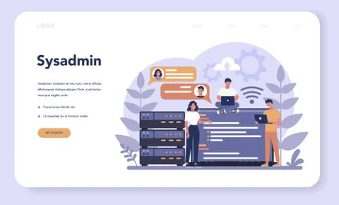 System administrator. People working on computer and doing Illustrazione stock