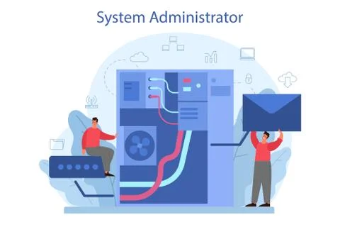 System administrator. People working on computer and doing イラスト素材