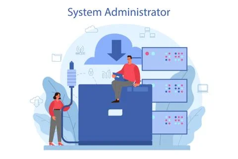 System administrator. People working on computer and doing 库存插图