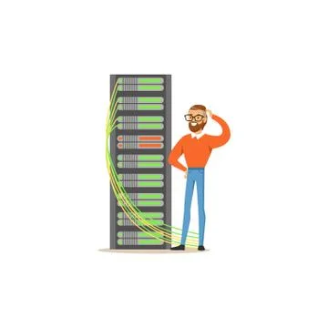 System administrator, server admin, programmer working with hardware equipment Stock Illustration