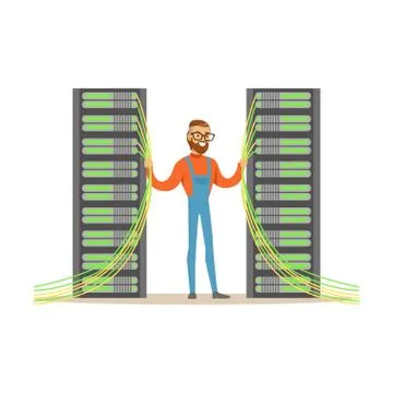 System administrator, server admin, programmer working with hardware equipment Stock Illustration