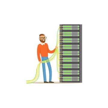 System administrator, server admin working with hardware equipment of data Stock Illustration
