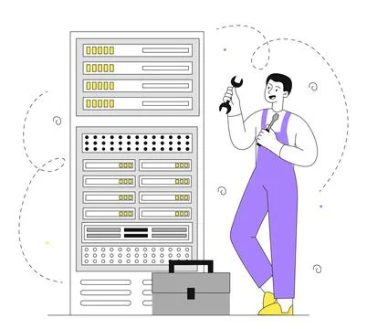 System administrator with server vector linear Illustrazione stock
