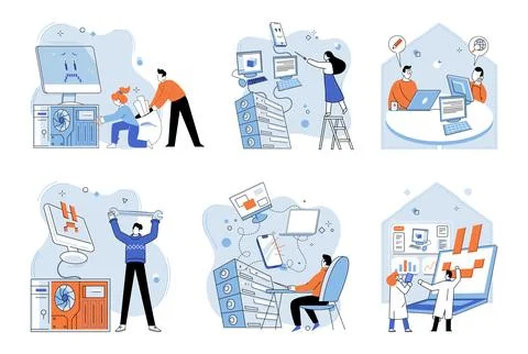 System administrator. Supportive managers offer aid and help to their team Ilustración de archivo