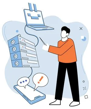 System administrator. Supportive managers provide aid and help to their team Ilustração Stock