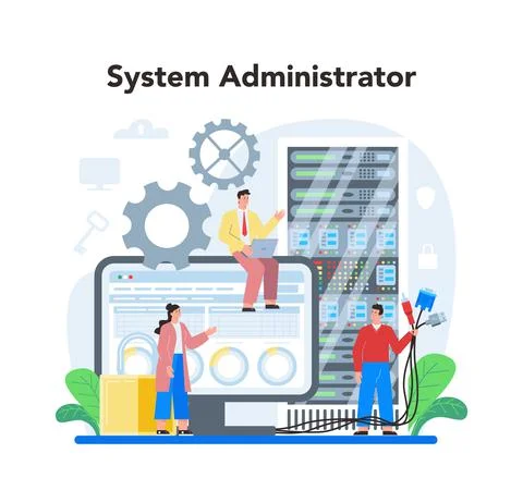 System administrator. Technical work with server, software installation Stock Illustration