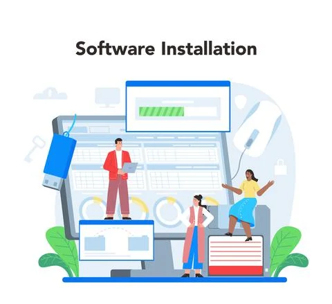 System administrator. Technical work with server, software installation Stock Illustration