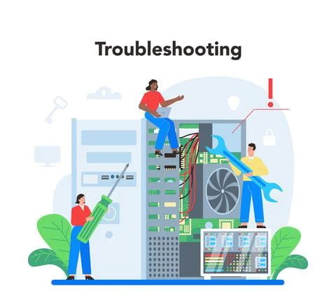 System administrator. Technical work with server troubleshooting Stock Illustration