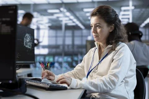 System administrator using AI system aiding in processing information Stockfoto's