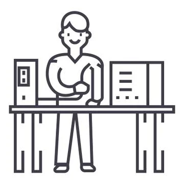 System administrator vector line icon, sign, illustration on background 스톡 일러스트