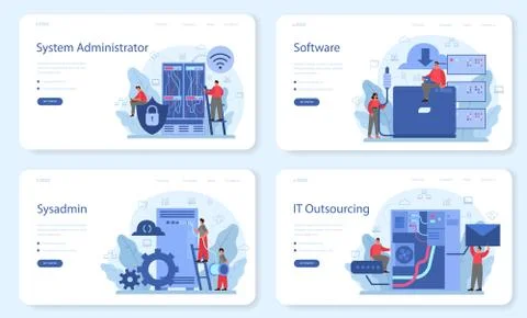 System administrator web banner or landing page set. People Stock Illustration