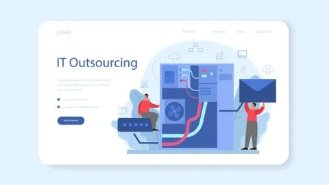 System administrator web banner or landing page. People working Illustrazione stock