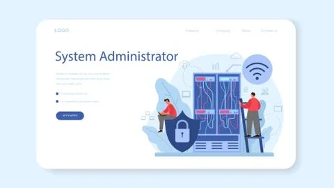 System administrator web banner or landing page. People working Illustrazione stock