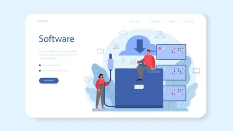 System administrator web banner or landing page. People working Stock Illustration