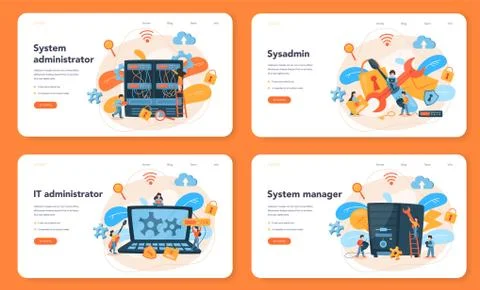 System administrator web banner or landing page set Illustrazione stock