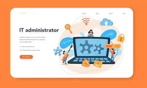 System administrator web banner or landing page Stock Illustration