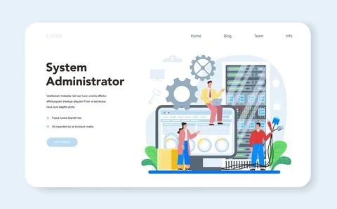 System administrator web banner or landing page set. Technical work Stock Illustration