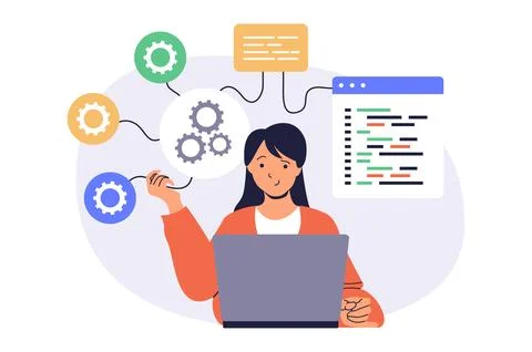 System administrator web concept with flat cartoon people for website desig.. Illustrazione stock