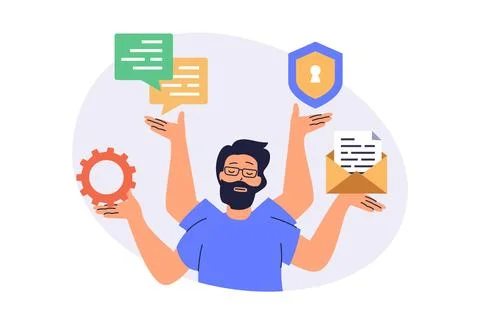 System administrator web concept with flat cartoon people for website desig.. Stock Illustration