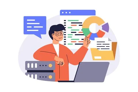 System administrator web concept with flat cartoon people for website desig.. Illustrazione stock
