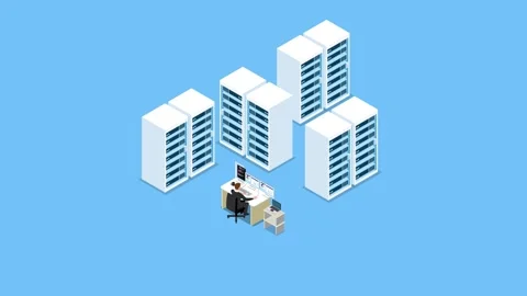 System administrator working in a computer server room Stock Footage 245824999