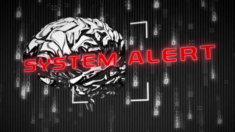 System alert text animation over digital brain and binary code background Stock Footage 306199468