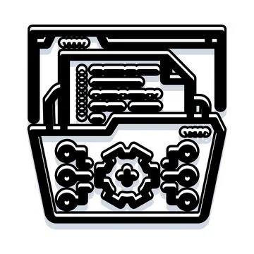 System analysis development process with folder files gear Stock Illustration