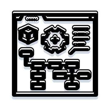 System analysis document displaying data flow and process development Illustrazione stock