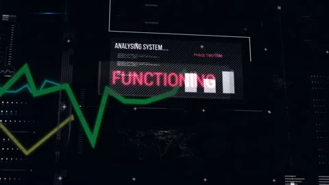 System analysis panel glowing in flat design digital interface, showing jagged Stock Footage 309285927
