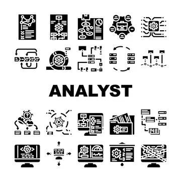 System analyst data business icons set vector Stock Illustration