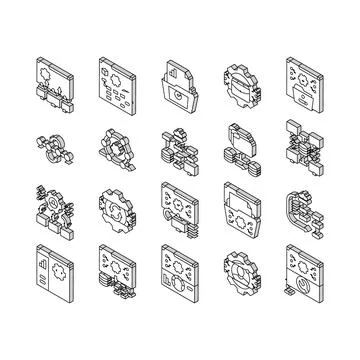 System analyst data isometric icons set vector Stock Illustration