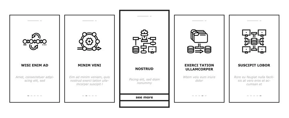 System analyst data onboarding icons set vector Stock Illustration