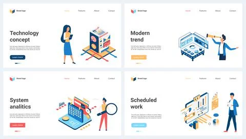 System analytics of modern trends, scheduled work technology set and tiny people イラスト素材