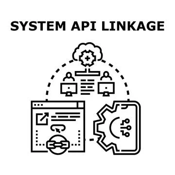 System api linkage connecting software applications via cloud Stock Illustration