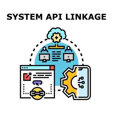 System api linkage connecting software applications via cloud Stock-Illustration