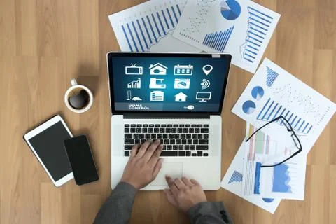 System app Remote home control system on phone Real estate concept Stock Photos