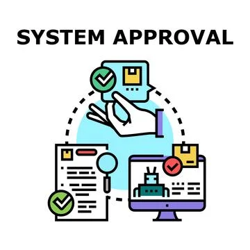 System approval process with document and computer Illustrazione stock