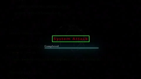 'System Attack' with programming and earth outline animation. Stock Footage 286142977