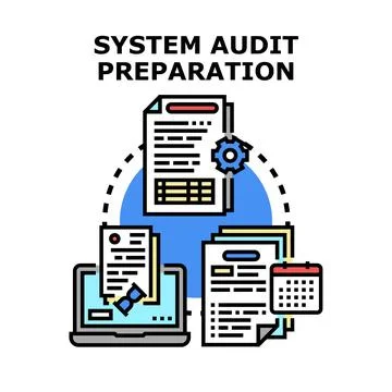 System audit preparation process compiling documentation workflow Stock Illustration