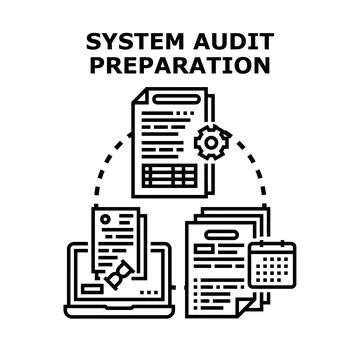 System audit preparation process compiling documentation workflow Stock Illustration