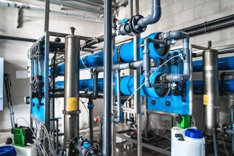 System of automatic treatment and multi-level filtration of drinking water Stock Photos