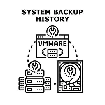 System backup history concept illustrating data recovery and virtualization Stock Illustration