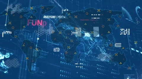 On system boot global HUD map updating and scanning nodes with sweeping lines to Stock-Footage 322119766
