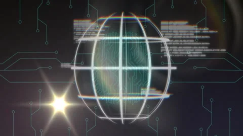 At system booting rotating wireframe globe with text flickering, glitch Stock-Footage 311664165