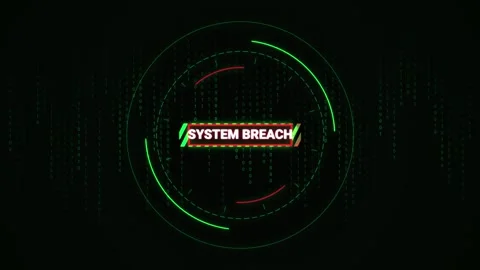 System breach animation with red warning banner rotating green arcs Stock Footage 346643260