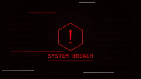 System breach glitch alert showing a red warning symbol and digital distortio Stock Footage 345101611