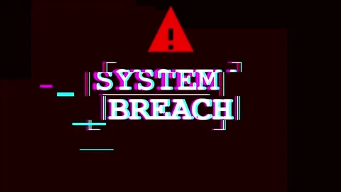 System breach glitch - Hacking alert with distorted text and red warning icon Stock Footage 345101491