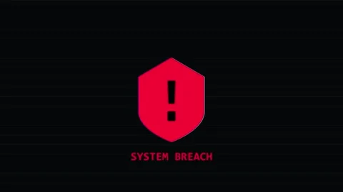 System breach glitch warning on dark screen with red shield alert icon Stock Footage 345101776